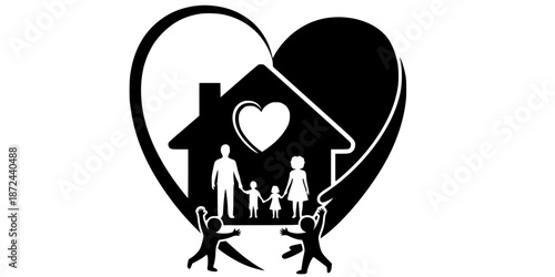 Foster Care Adoption Family Home Silhouette