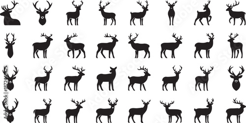 Majestic Deer Stag and Antler Silhouette Collection for Wildlife Design