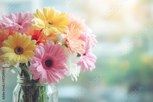 晴れた日に瓶に入った明るい花