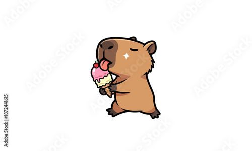 Capybara Eating Ice Cream Cartoon Character.