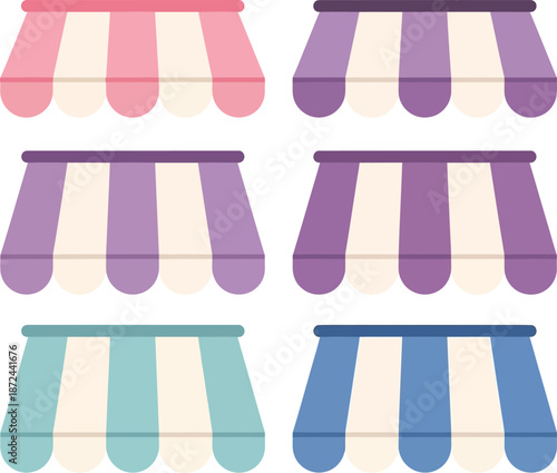 Colorful striped awning canopies in various shades