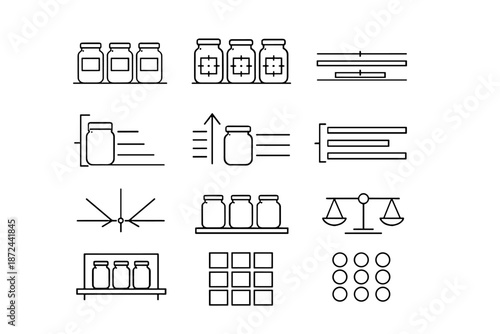 Lshapes pantry shelf icons symmetry vector minimalist line balance heights matching icon