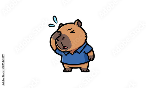 Cartoon Capybara Character Feeling Unwell Standing.