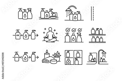 Flow icon shower bathroom vector routine group usage layout zone minimalist intuitive