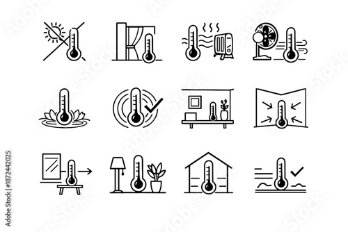 Mindful icon placement calm indoor stability logic rays wall thermometer vector correct