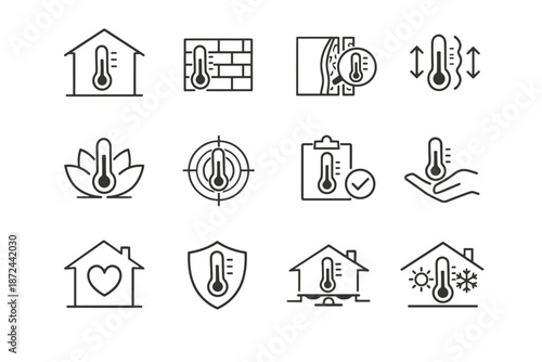 Cue home installation icon placement icons thermometer interior data correct wall vector