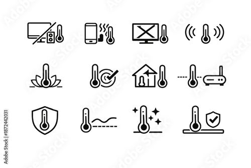 Vector icon indoor tv accurate keep thermometer reliable interference icons separation placement