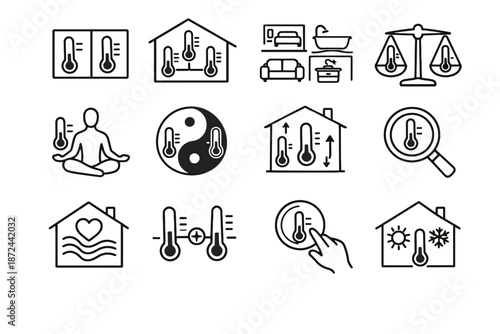 Compare indoor icon climate thermometer comfort calm overview icons assessment vector logic