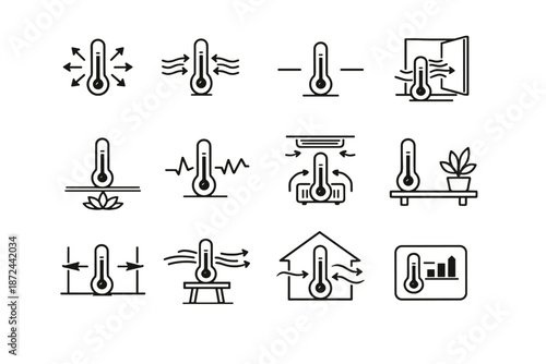 Correct data indoor mindful icons logic balance placement arrows accurate thermometer vector