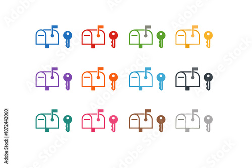 Icon reduction system minimalist assign access icons vector keys mailbox unique pairing