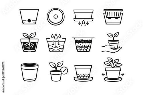 Icon plant soil iconography drainage water basic vector calm pot correct selection