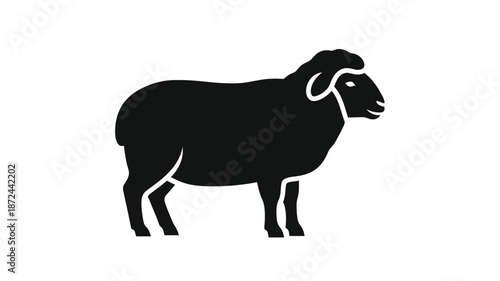 A simple black silhouette of a sheep side profile showing its wool and characteristic form
