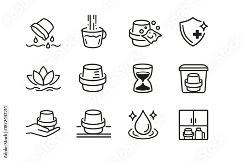 Vector cap readability set icon upkeep care maintenance clear laundry use rinse