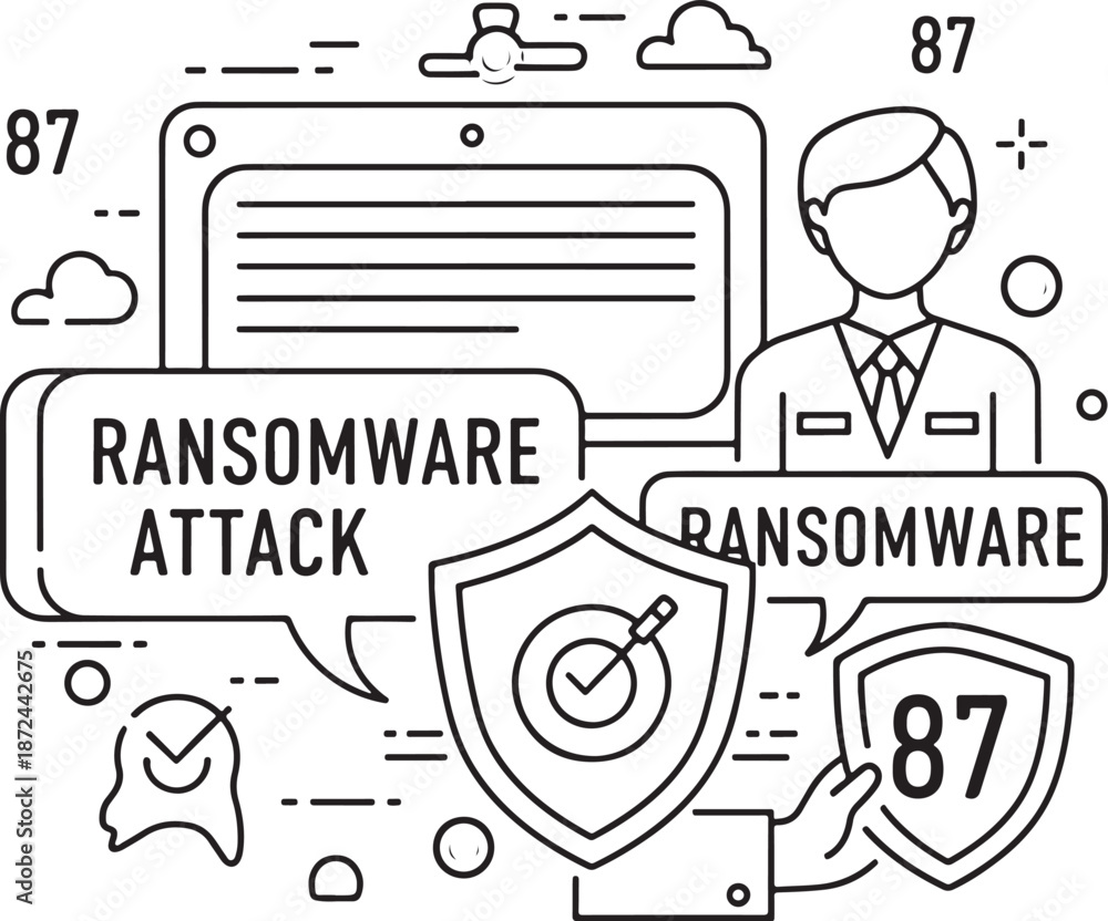 Fototapeta premium Ransomware Attack Cybersecurity Illustration, Digital Extortion and Data Hijacking Concept
