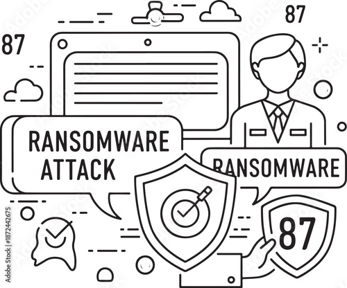 Ransomware Attack Cybersecurity Illustration, Digital Extortion and Data Hijacking Concept