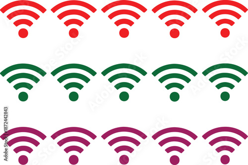 Collection of red, green, and purple wifi signal icons
