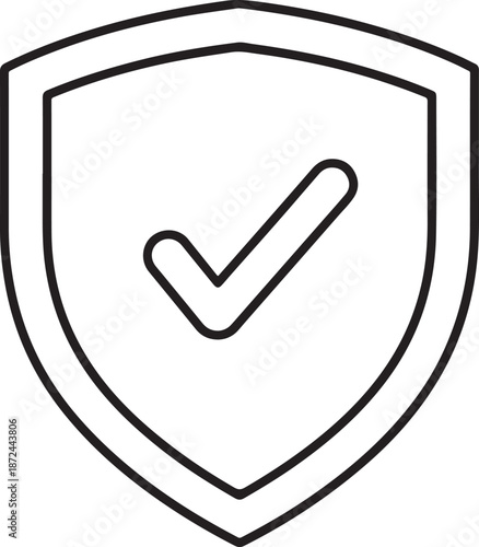Shield with Checkmark Icon Line Art representing Verified Security and Quality Guarantee