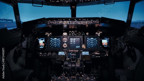 Professional Flight Simulator Cockpit Interior Before Operation