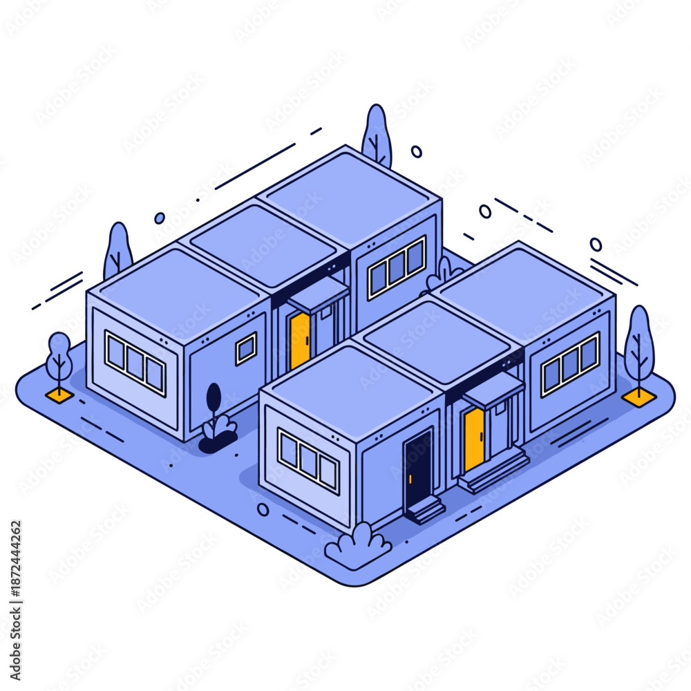 Fototapeta premium Modern minimalist housing complex with geometric architecture. No editable stroke
