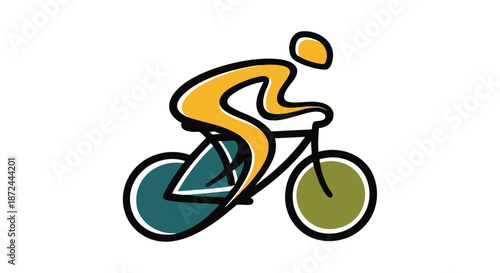 Stylized graphic illustration of a cyclist riding a bicycle, symbolizing movement, sport, and healthy lifestyle.