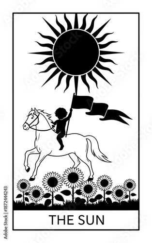 Minimalist Tarot Card Sun Silhouette Vector Illustration