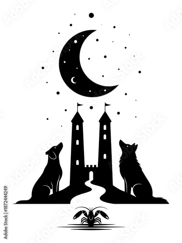 Minimalist Tarot Card Moon Silhouette Vector Illustration