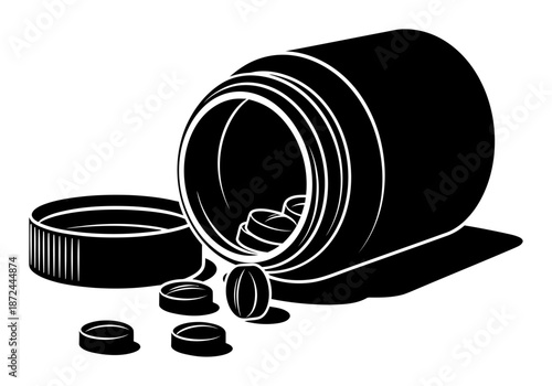 Open Pill Bottle - Minimalist Vector Silhouette