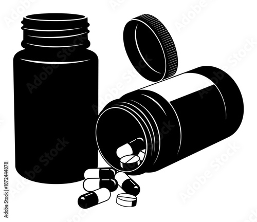 Open Pill Bottle - Minimalist Vector Silhouette