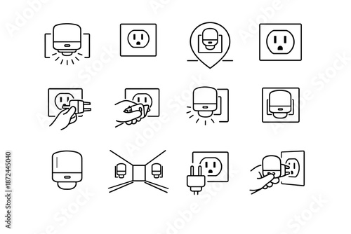 Plug minimalist habit icon awareness nightlight convenience simple vector logic use icons