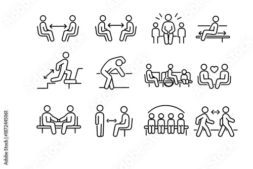 Room space cooperation access seating icons vector movement icon calm urban shared