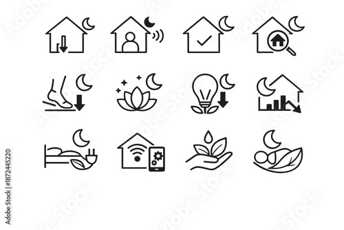 Eco logic home efficiency icons overnight control icon cue vector thermostat reduce
