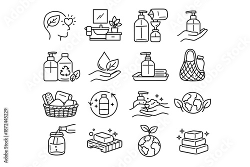 Icon eco friendly system sustainability vector soap hygiene routine refill basics bathroom