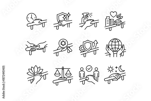 Safety responsibility collective iconography balance everyday future icon vector hygiene urban habits
