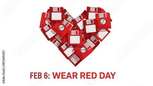 Heart shaped red floppy disks for Wear Red Day on February 6