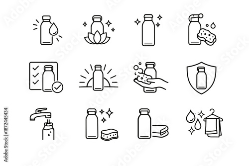Vector reusable basics everyday minimalist icon awareness hygiene mindset cleaning bottle