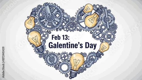 Galentine's Day celebration with steampunk heart and light bulbs