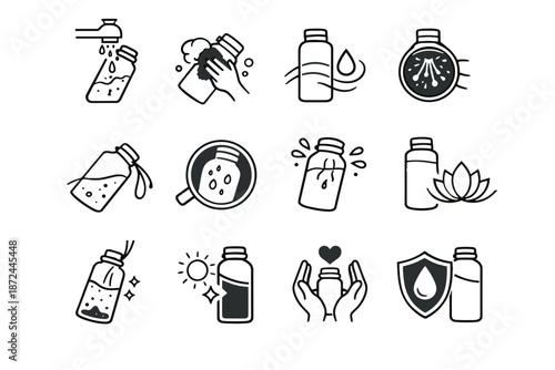 Bottle rinse hygiene use mindful vector minimalist removal icons simple icon habit