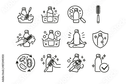 Step vector habit bottle hygiene icon health regularly soap washing thorough protection