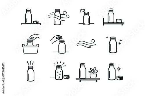 Open between awareness icons icon vector cue store interior reusable habit bottle