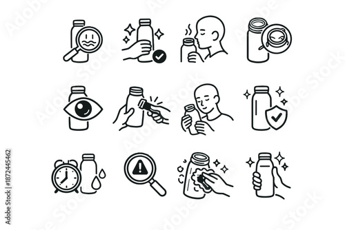 Bottle inspect interior awareness reusable odor hygiene habit step icon mindful vector