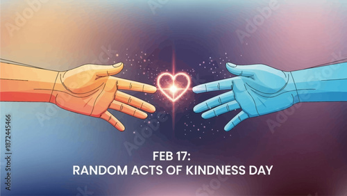 Hands reaching for glowing heart on Random Acts of Kindness Day