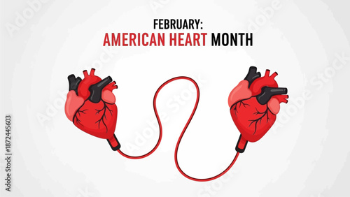 American Heart Month awareness illustration with connected hearts