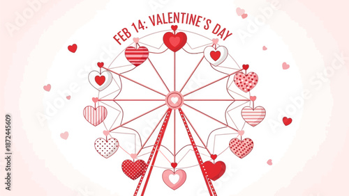 Valentine's Day Ferris wheel with decorative hearts and festive lights