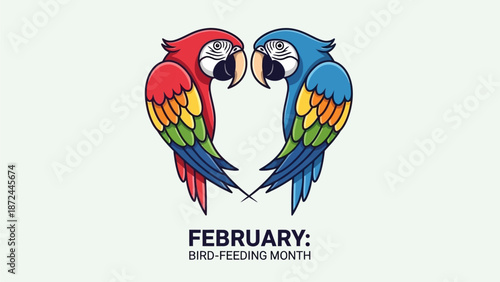 Colorful parrots in heart shape for Bird-Feeding Month campaign