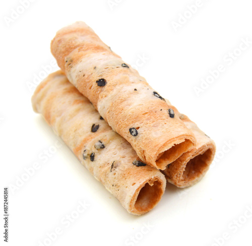 Waffle rolls isolated on white background 
