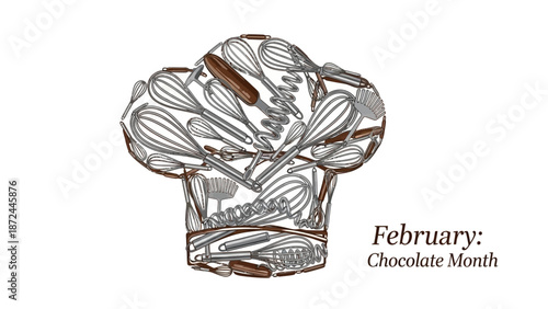 Creative chef hat made of whisks in brown and silver tones