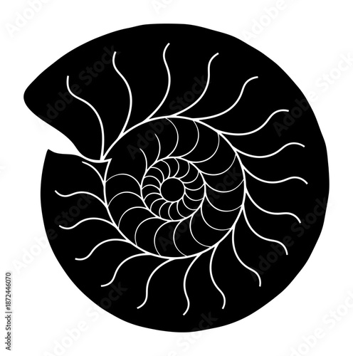 Fossil Ammonite Silhouette Vector Illustration