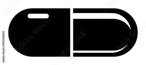 Black Capsule Pill Silhouette - Minimalist Vector