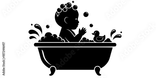Baby Bath Time Hygiene Nursery Ritual Silhouette