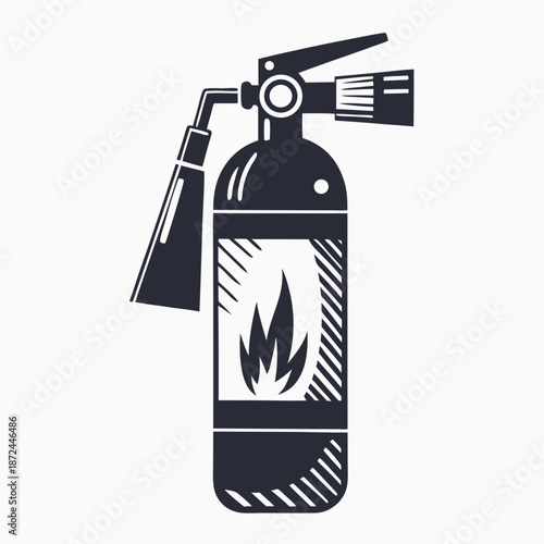 Simple monochromatic icon displays a fire extinguisher with a nozzle, handle, and safety pin